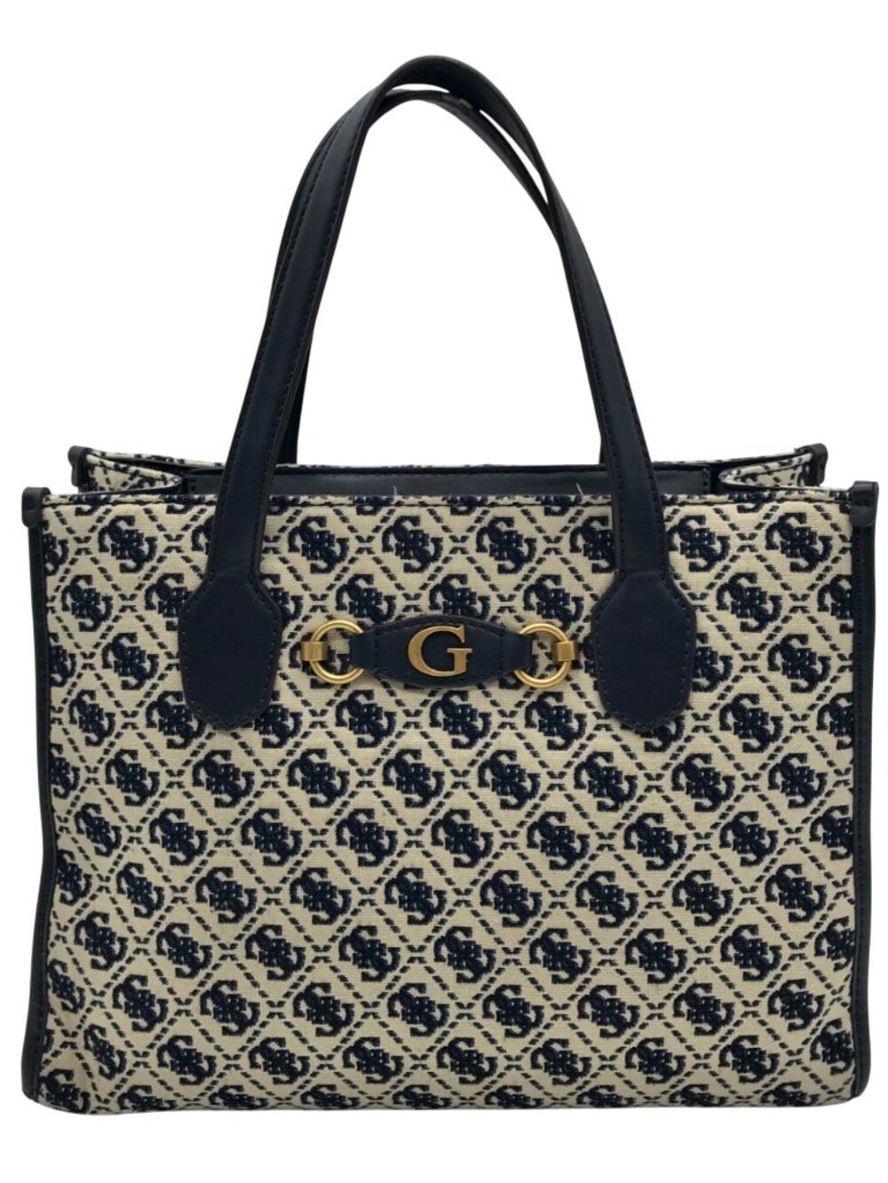 Guess Beige & Blue Jacquard Izzy 2-Compartment Tote Bag
